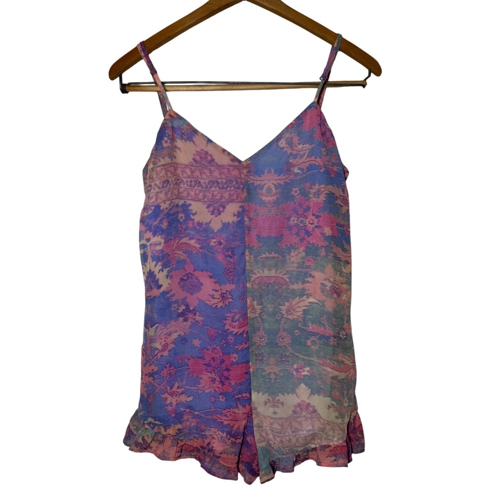 Show Me Your Mumu Romper XS Purple Paisley Floral Ruffle Boho Summer